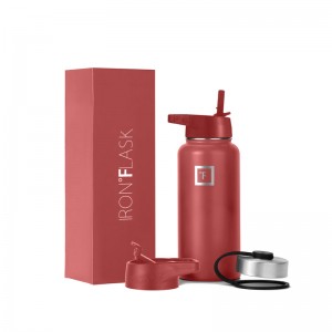 Iron Flask 32 Oz with Straw Lid Wide Mouth Bottle Red | 629PYIFAG