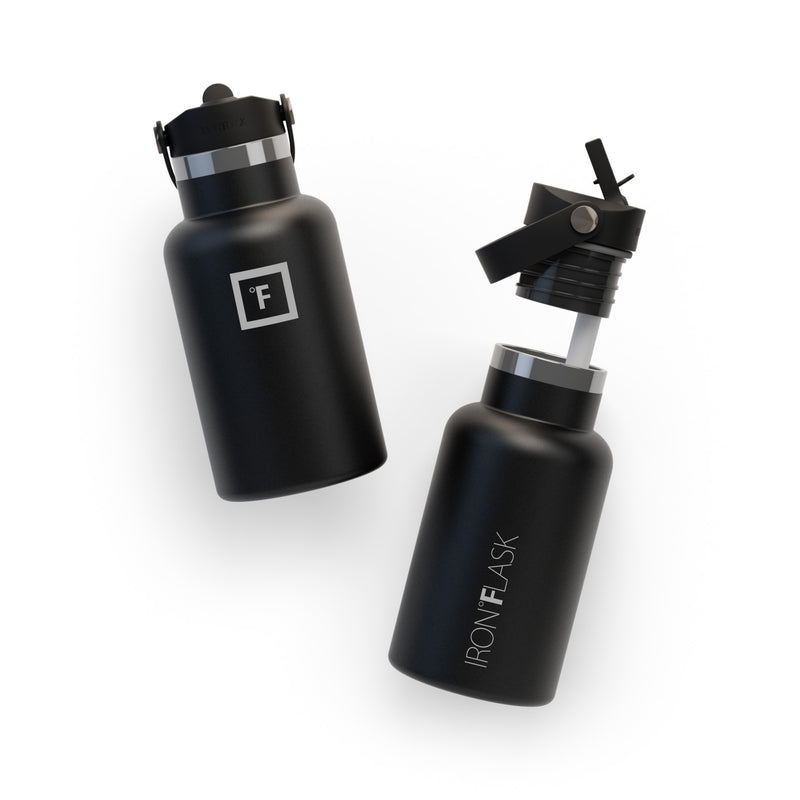 Iron Flask 12 Oz with Straw Lid Narrow Mouth Bottle Black | 659KEAZIG