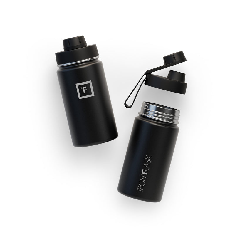 Iron Flask 14 Oz with Spout Lid Wide Mouth Bottle Black | 720HKNRGO