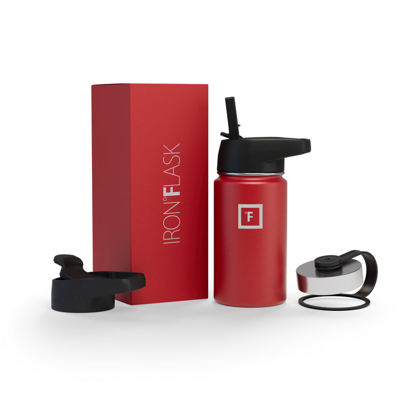 Iron Flask 14 Oz with Straw Lid Wide Mouth Bottle Red | 508PMUZRX