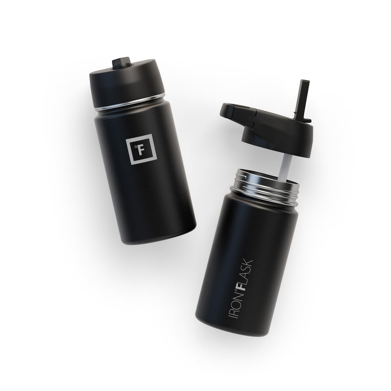 Iron Flask 14 Oz with Straw Lid Wide Mouth Bottle Black | 742OUFQVI