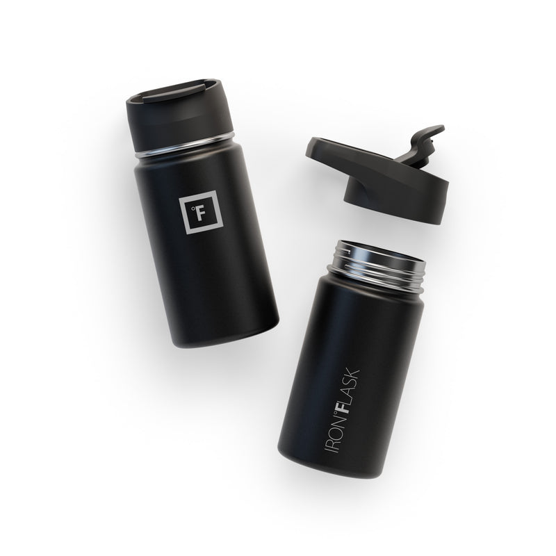 Iron Flask 14 Oz with Straw Lid Wide Mouth Bottle Black | 742OUFQVI