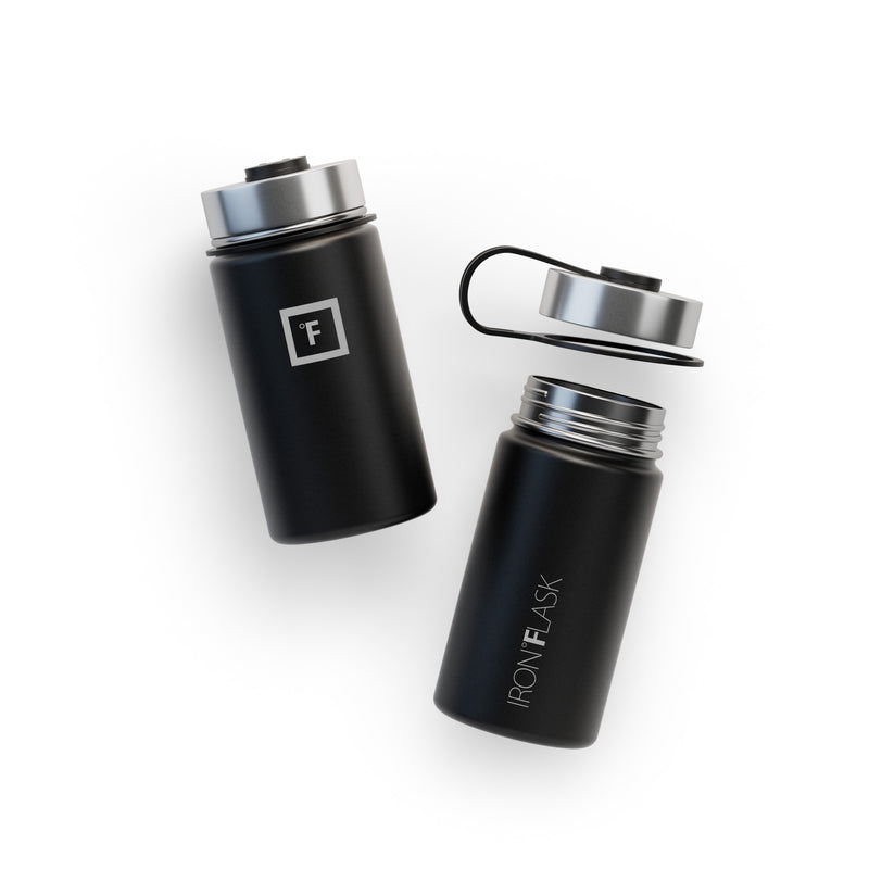 Iron Flask 14 Oz with Straw Lid Wide Mouth Bottle Black | 742OUFQVI