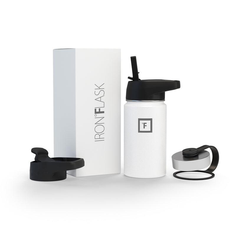 Iron Flask 14 Oz with Straw Lid Wide Mouth Bottle White | 754WYTLGV