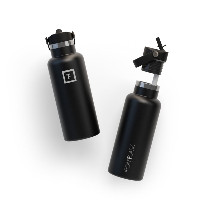 Iron Flask 16 Oz with Straw Lid Narrow Mouth Bottle Black | 301VWDQZE