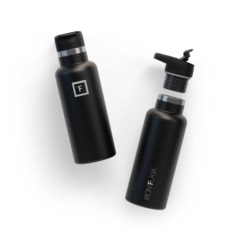 Iron Flask 16 Oz with Straw Lid Narrow Mouth Bottle Black | 301VWDQZE