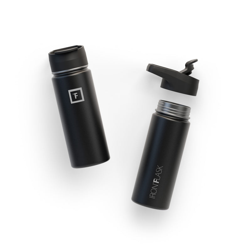 Iron Flask 18 Oz with Spout Lid Wide Mouth Bottle Black | 849USPGWF