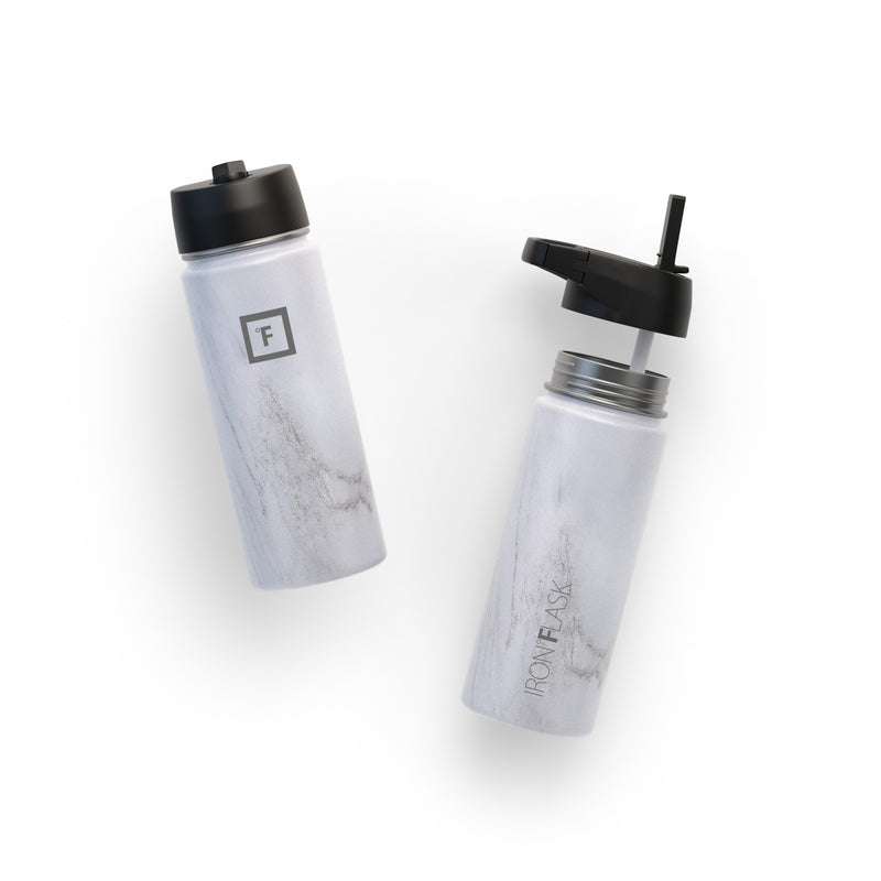 Iron Flask 18 Oz with Straw Lid Wide Mouth Bottle Carrara Marble | 954CHEBVJ