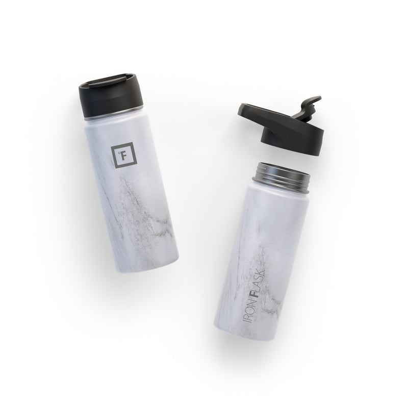 Iron Flask 18 Oz with Straw Lid Wide Mouth Bottle Carrara Marble | 954CHEBVJ