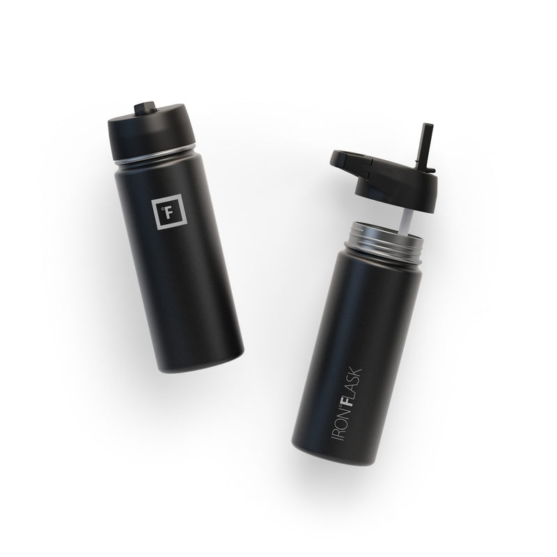 Iron Flask 18 Oz with Straw Lid Wide Mouth Bottle Black | 721ARJLHU