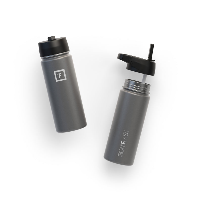 Iron Flask 18 Oz with Straw Lid Wide Mouth Bottle Deep Grey | 158FYZUQC