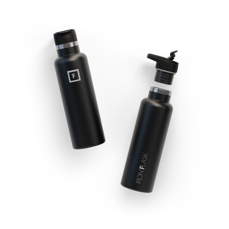 Iron Flask 20 Oz with Spout Lid Narrow Mouth Bottle Black | 690QTIYVB