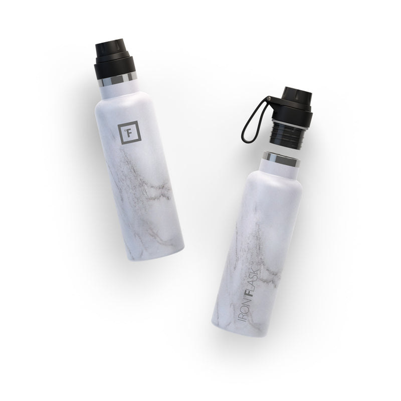 Iron Flask 20 Oz with Spout Lid Narrow Mouth Bottle Carrara Marble | 953UPORLH
