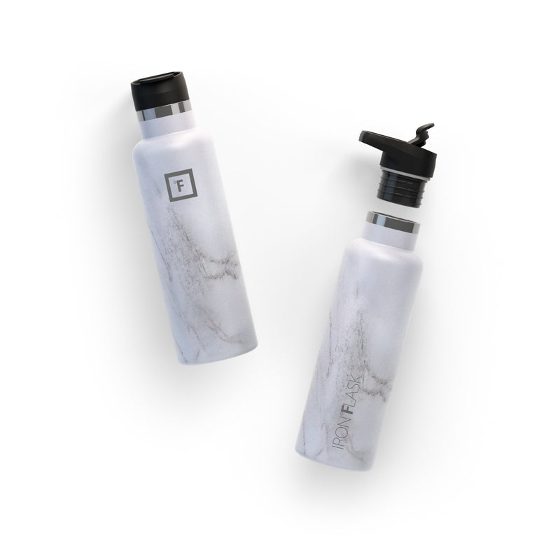 Iron Flask 20 Oz with Spout Lid Narrow Mouth Bottle Carrara Marble | 953UPORLH