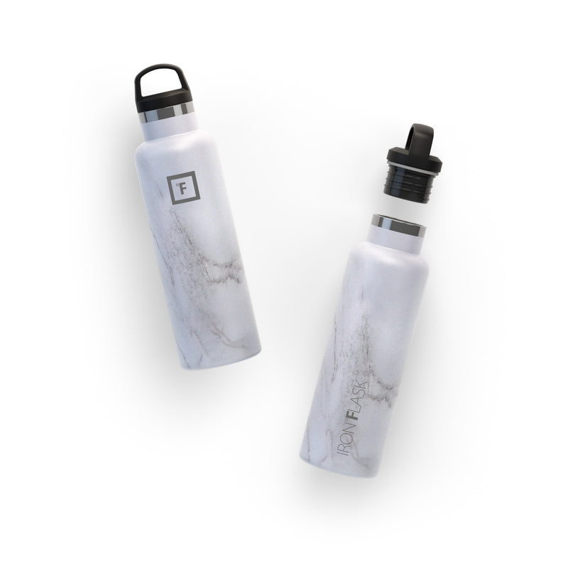 Iron Flask 20 Oz with Spout Lid Narrow Mouth Bottle Carrara Marble | 953UPORLH