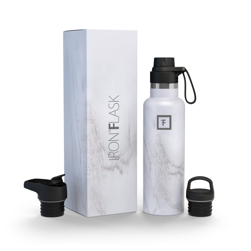 Iron Flask 20 Oz with Spout Lid Narrow Mouth Bottle Carrara Marble | 953UPORLH