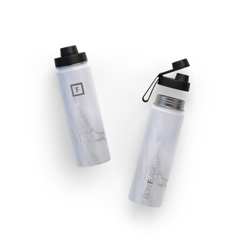 Iron Flask 22 Oz with Spout Lid Wide Mouth Bottle Carrara Marble | 258EFCMYO