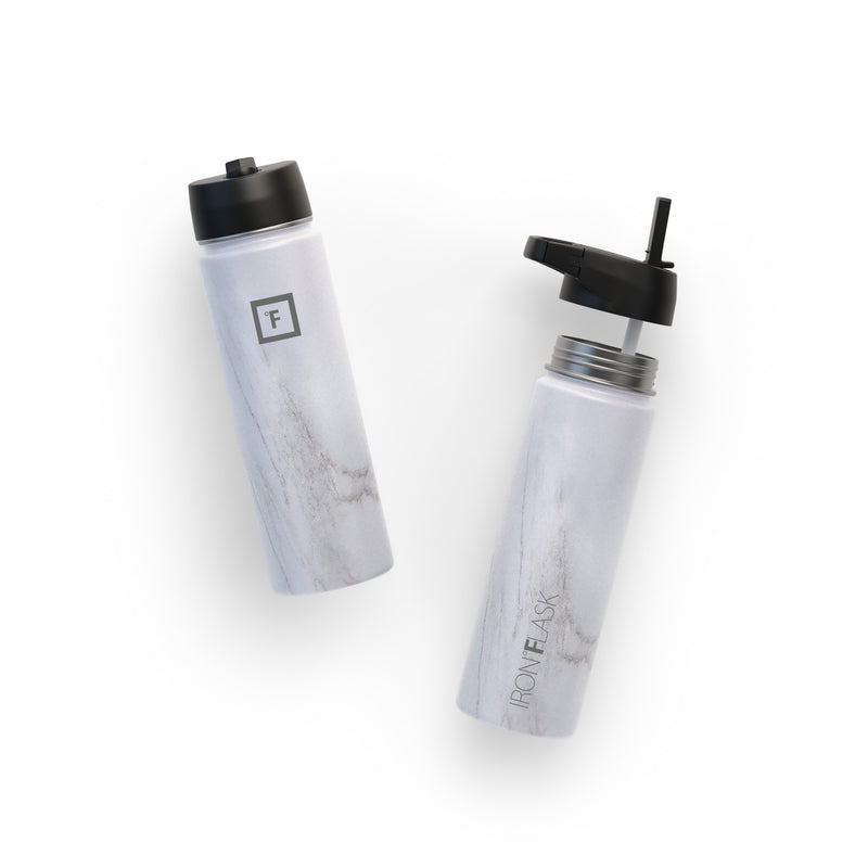 Iron Flask 22 Oz with Straw Lid Wide Mouth Bottle Carrara Marble | 236LXZDKO
