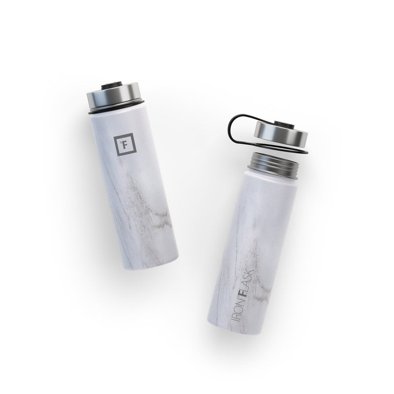 Iron Flask 22 Oz with Straw Lid Wide Mouth Bottle Carrara Marble | 236LXZDKO