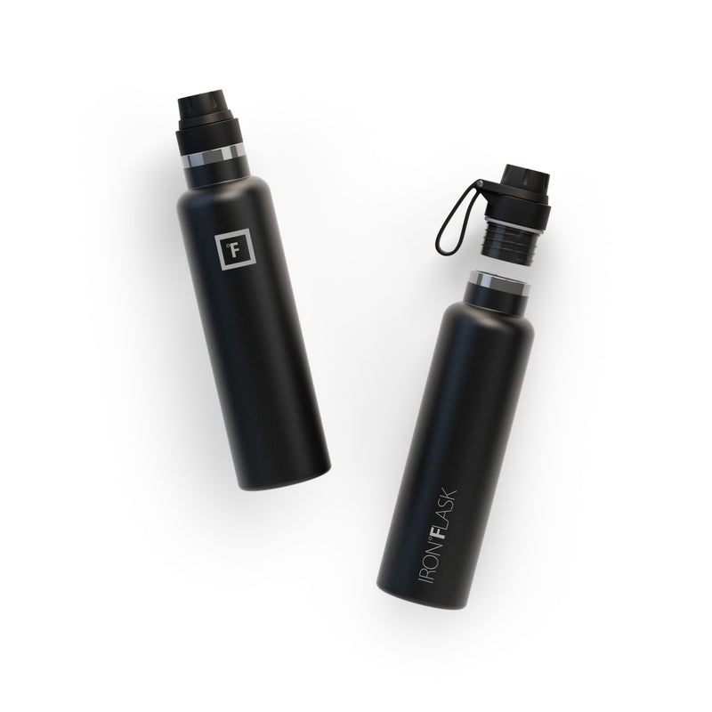 Iron Flask 24 Oz with Spout Lid Narrow Mouth Bottle Black | 397AUJSQY