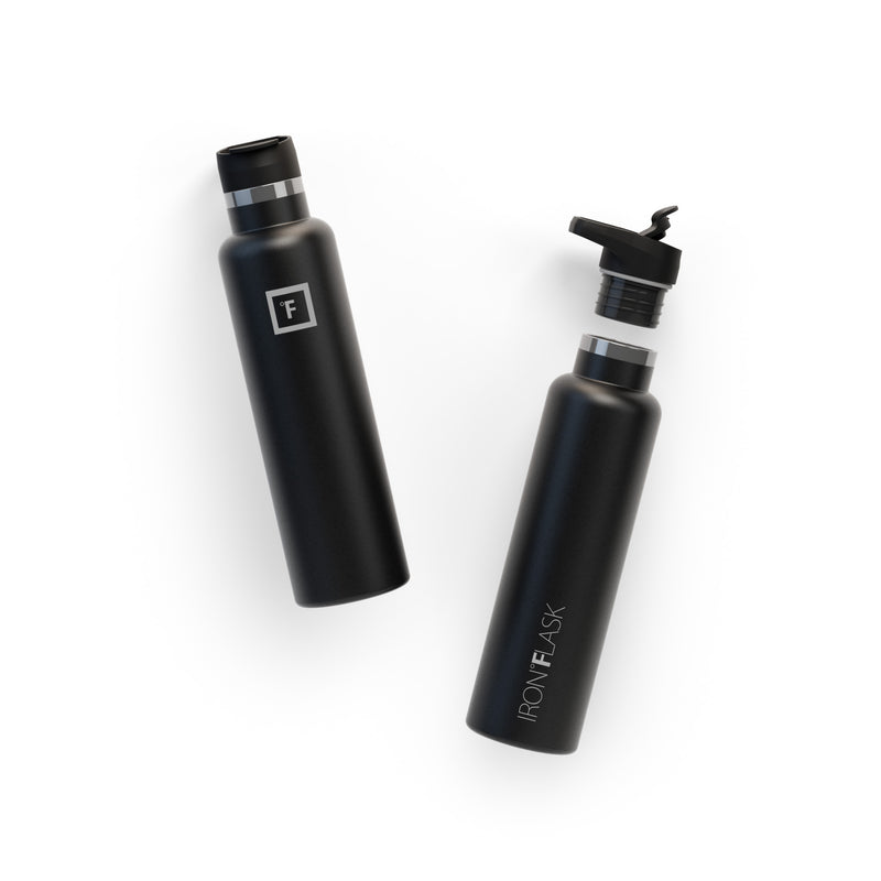 Iron Flask 24 Oz with Spout Lid Narrow Mouth Bottle Black | 397AUJSQY