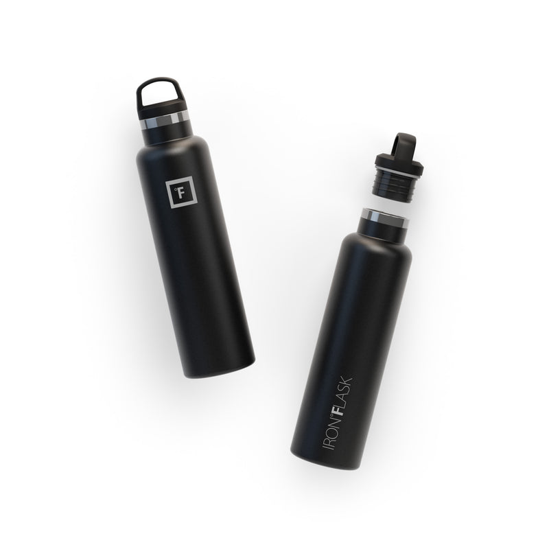 Iron Flask 24 Oz with Spout Lid Narrow Mouth Bottle Black | 397AUJSQY