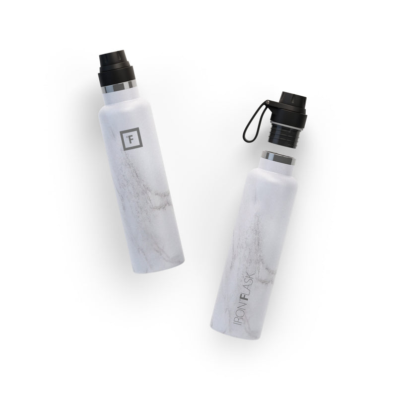 Iron Flask 24 Oz with Spout Lid Narrow Mouth Bottle Carrara Marble | 071VOGKMZ
