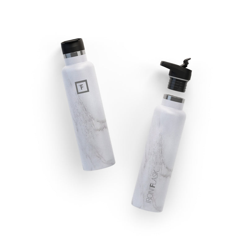 Iron Flask 24 Oz with Spout Lid Narrow Mouth Bottle Carrara Marble | 071VOGKMZ