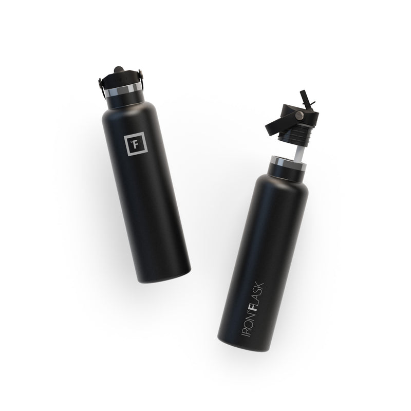 Iron Flask 24 Oz with Straw Lid Narrow Mouth Bottle Black | 345DFBQIO
