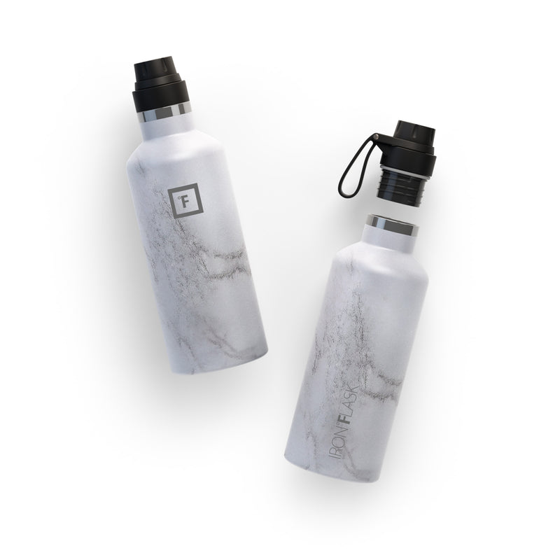 Iron Flask 32 Oz With Spout Lid Narrow Mouth Bottle Carrara Marble | 162XYCSWV