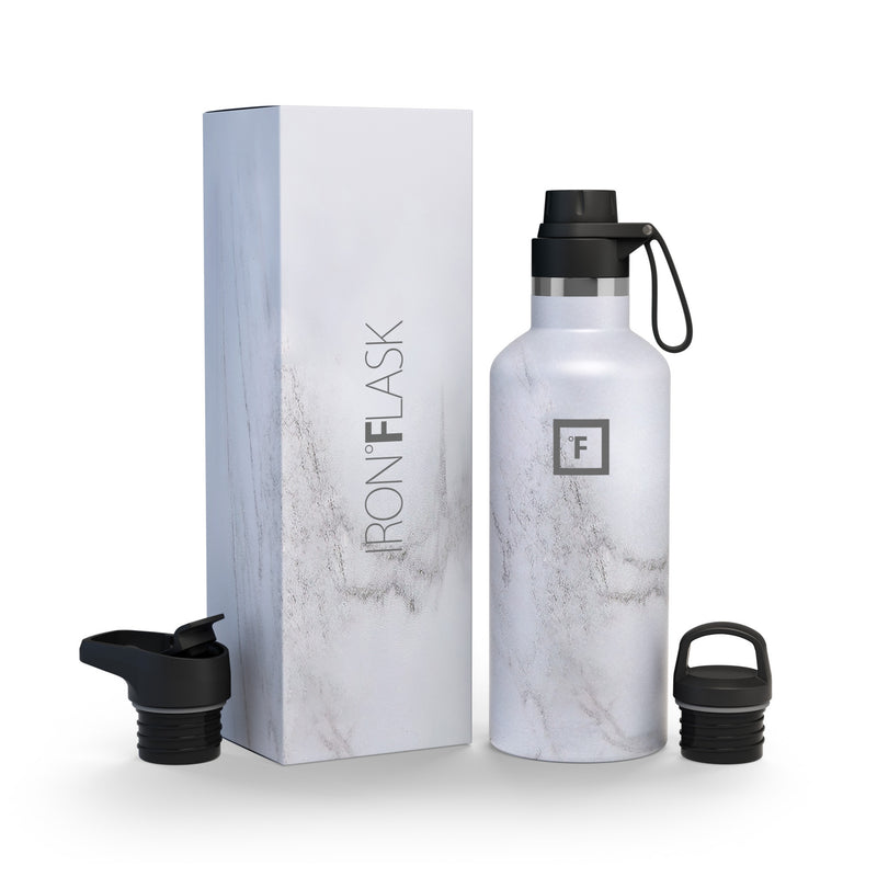 Iron Flask 32 Oz With Spout Lid Narrow Mouth Bottle Carrara Marble | 162XYCSWV