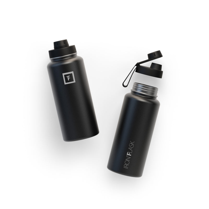 Iron Flask 32 Oz With Spout Lid Wide Mouth Bottle Black | 815AGPLNC