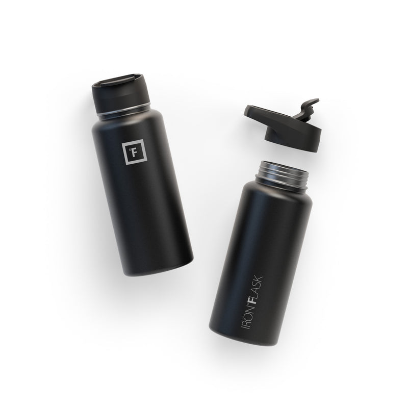 Iron Flask 32 Oz With Spout Lid Wide Mouth Bottle Black | 815AGPLNC