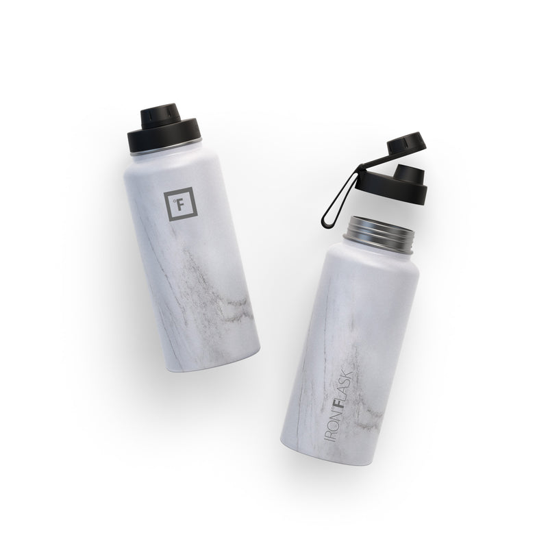 Iron Flask 32 Oz With Spout Lid Wide Mouth Bottle Carrara Marble | 715WROZXA