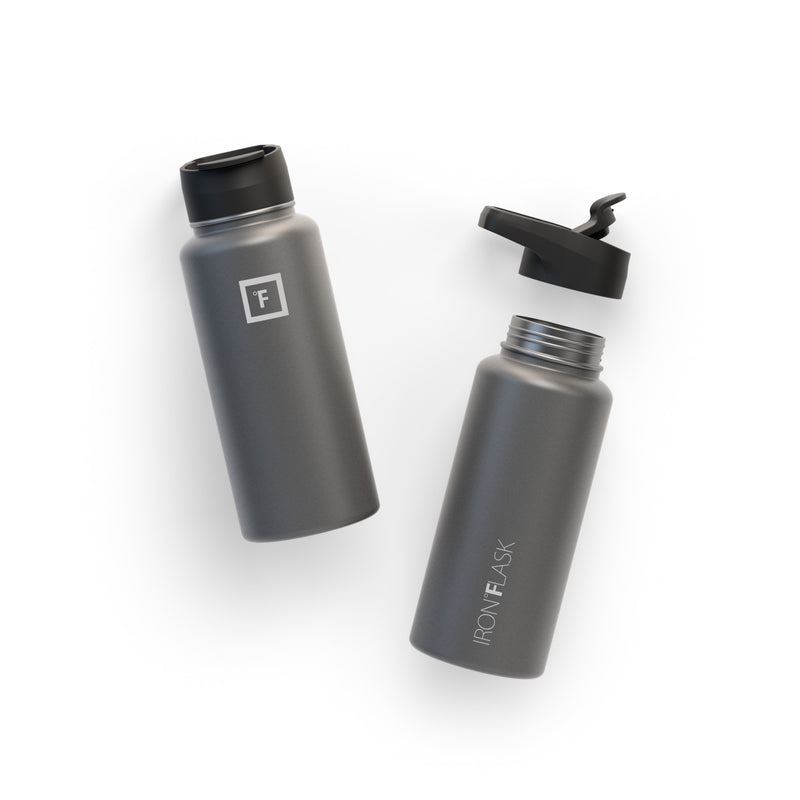 Iron Flask 32 Oz With Spout Lid Wide Mouth Bottle Deep Grey | 946DYALWE