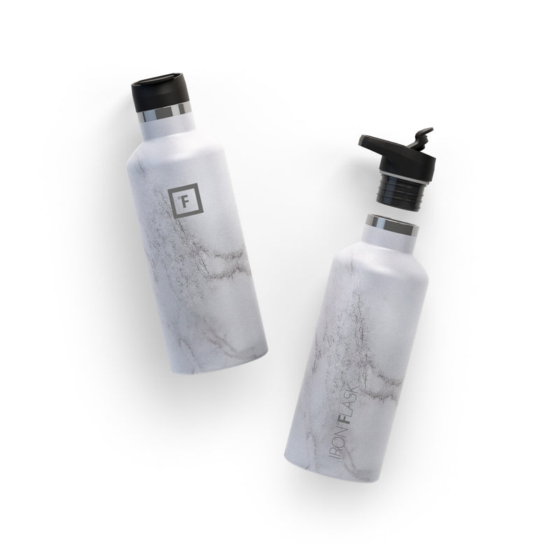 Iron Flask 32 Oz with Straw Lid Narrow Mouth Bottle Carrara Marble | 497HATNUV