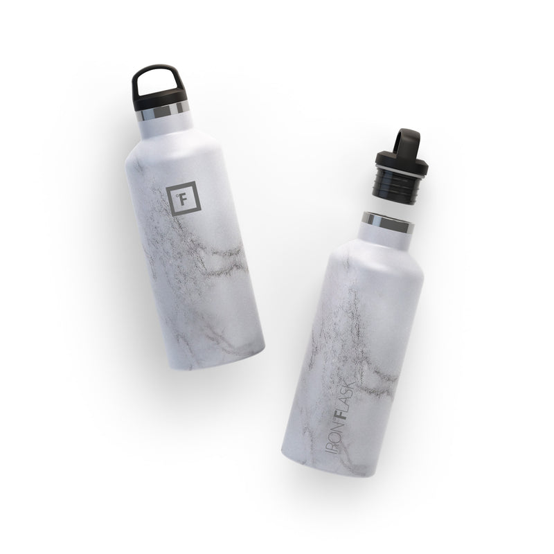Iron Flask 32 Oz with Straw Lid Narrow Mouth Bottle Carrara Marble | 497HATNUV
