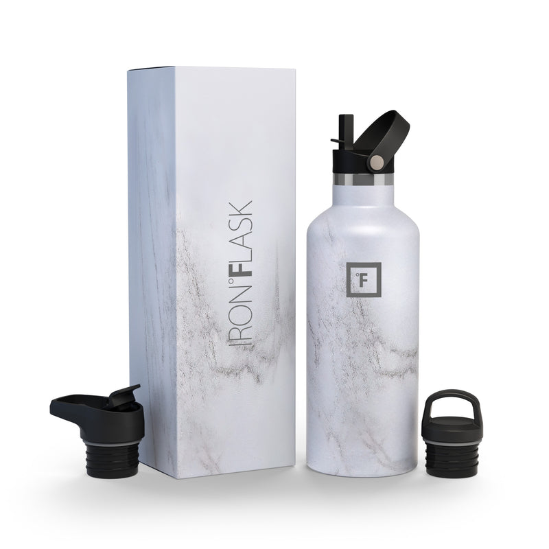 Iron Flask 32 Oz with Straw Lid Narrow Mouth Bottle Carrara Marble | 497HATNUV
