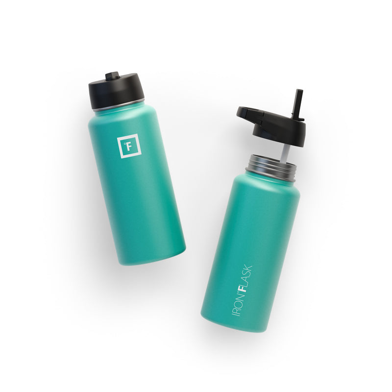 Iron Flask 32 Oz with Straw Lid Wide Mouth Bottle Turquoise | 654RCNKAJ