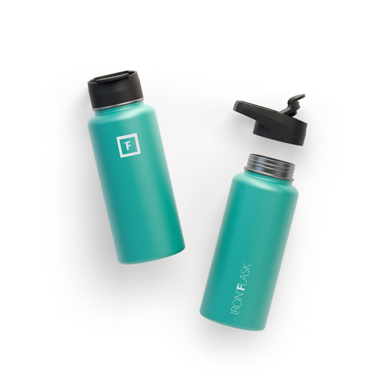 Iron Flask 32 Oz with Straw Lid Wide Mouth Bottle Turquoise | 654RCNKAJ