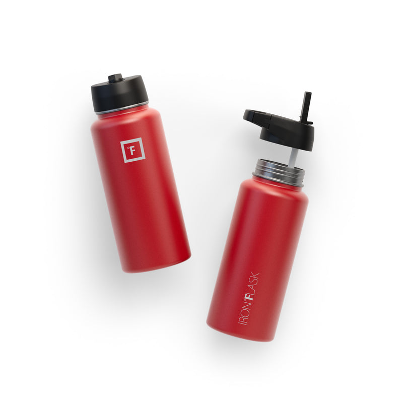 Iron Flask 32 Oz with Straw Lid Wide Mouth Bottle Red | 201DKEMBF
