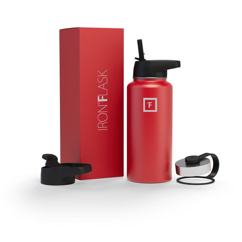 Iron Flask 32 Oz with Straw Lid Wide Mouth Bottle Red | 201DKEMBF