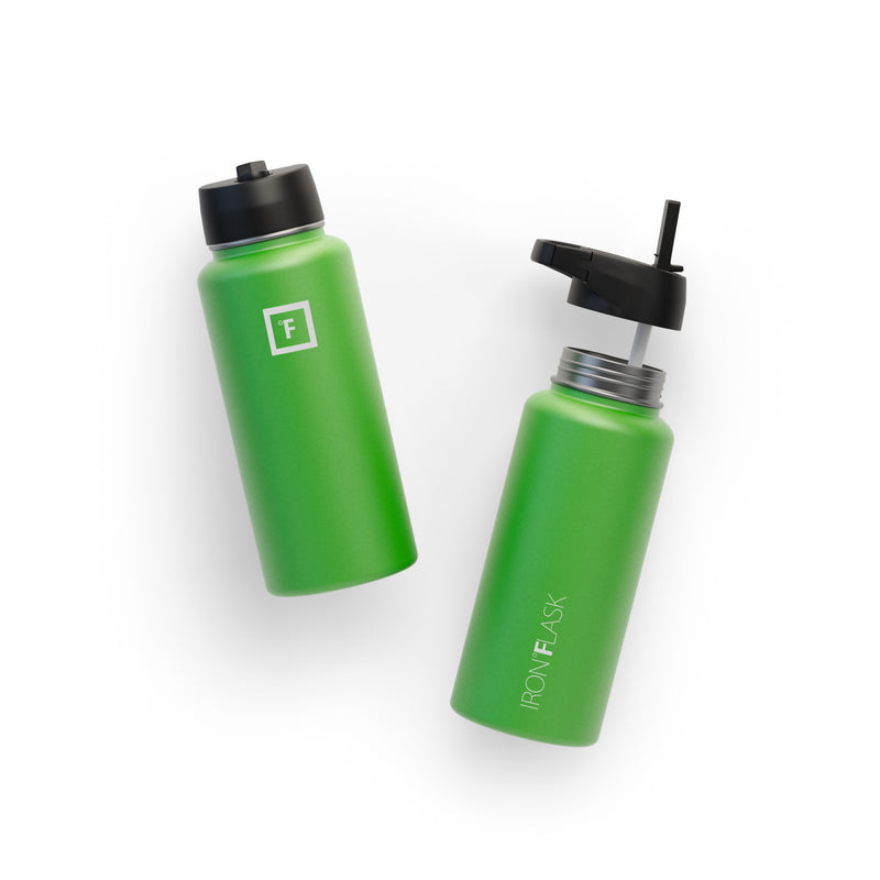 Iron Flask 32 Oz with Straw Lid Wide Mouth Bottle Green | 869NIQJGX