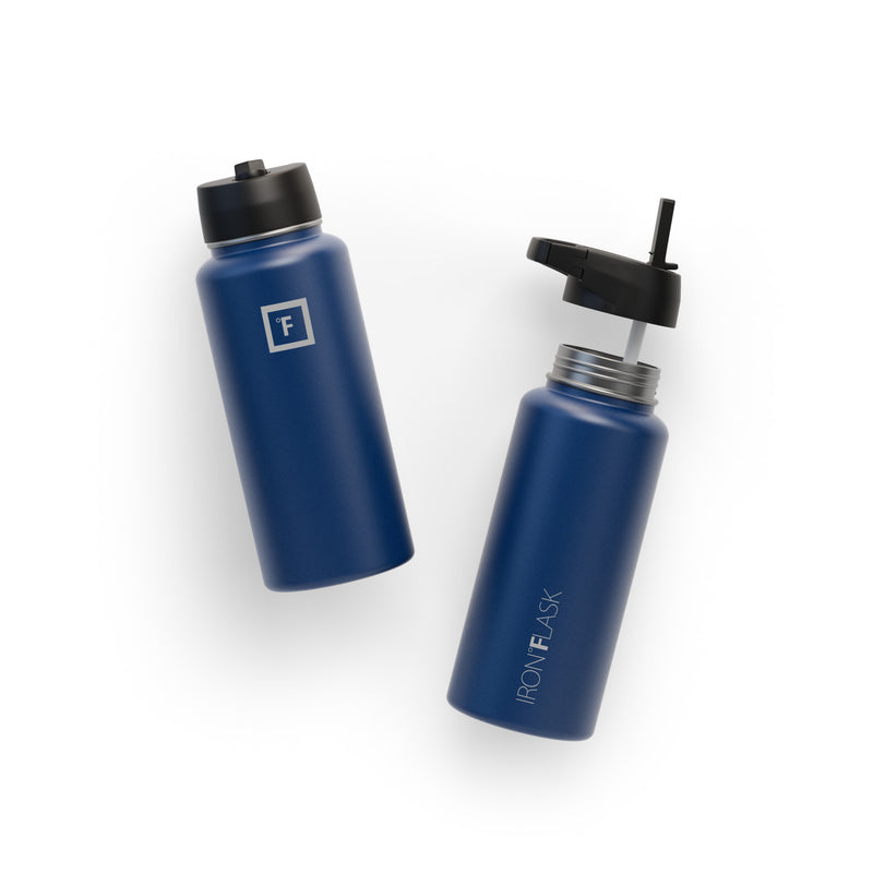 Iron Flask 32 Oz with Straw Lid Wide Mouth Bottle Blue | 038LZOXUG