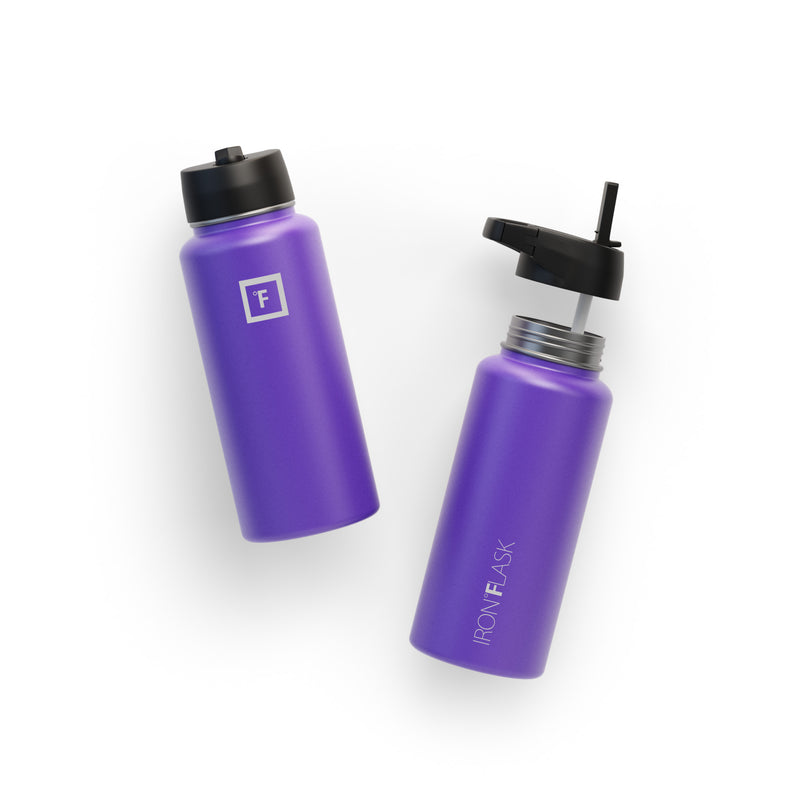 Iron Flask 32 Oz with Straw Lid Wide Mouth Bottle Purple | 274NMAOGW