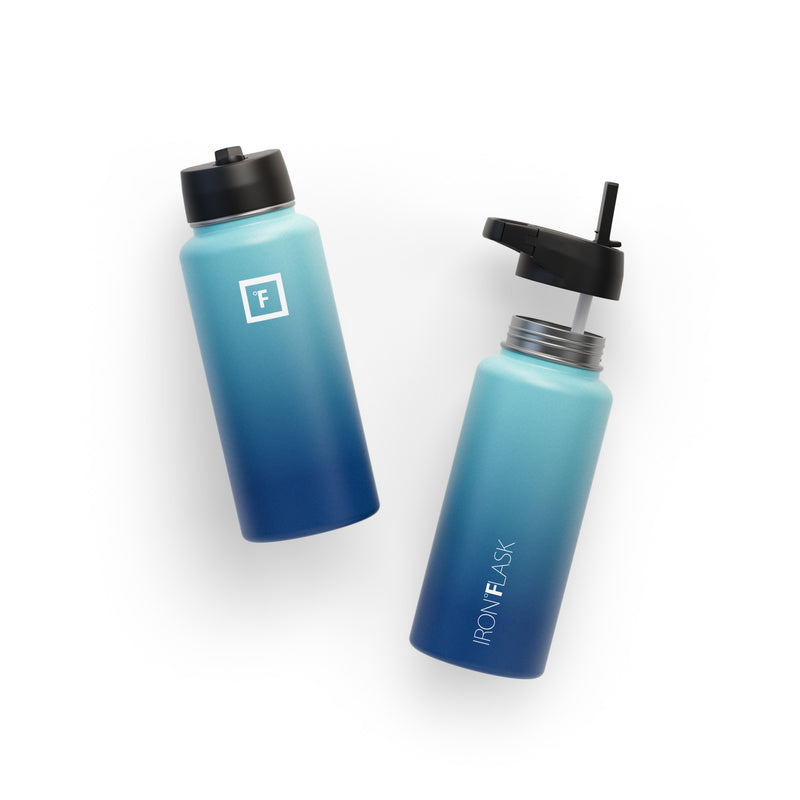 Iron Flask 32 Oz with Straw Lid Wide Mouth Bottle Blue | 932HRJKGL