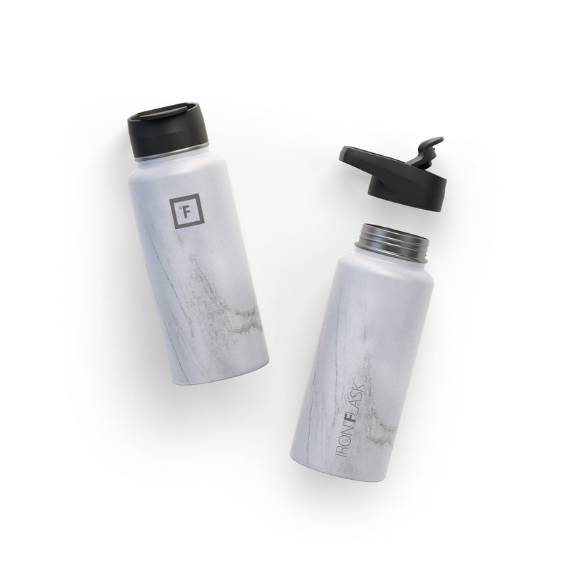 Iron Flask 32 Oz with Straw Lid Wide Mouth Bottle Carrara Marble | 984AQZHJU