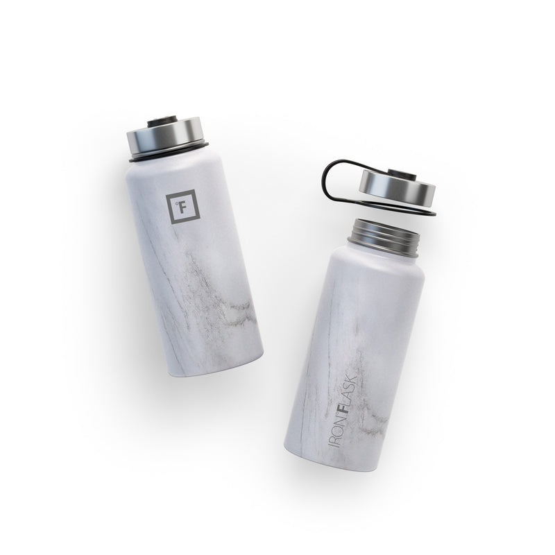 Iron Flask 32 Oz with Straw Lid Wide Mouth Bottle Carrara Marble | 984AQZHJU