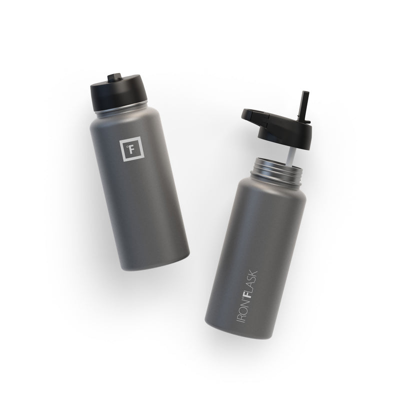 Iron Flask 32 Oz with Straw Lid Wide Mouth Bottle Deep Grey | 652XDZLNT