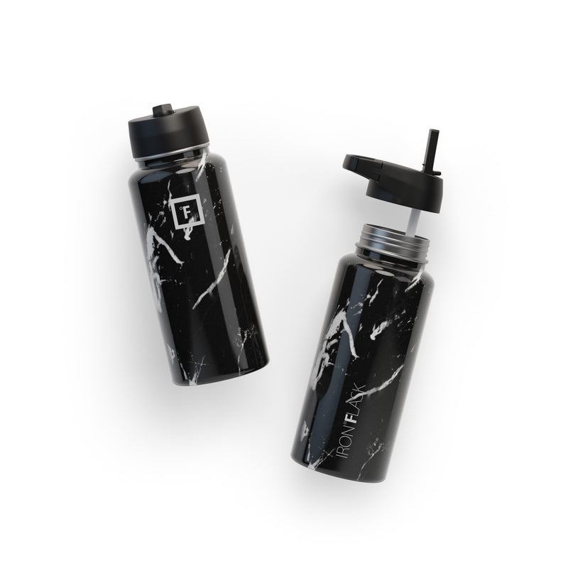 Iron Flask 32 Oz with Straw Lid Wide Mouth Bottle Black | 430NZUBJQ
